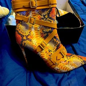 Fake python skin booties